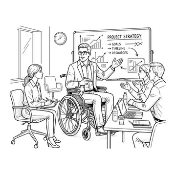 Man in wheelchair leading team discussion for corporate inclusion blogs leadership websites
