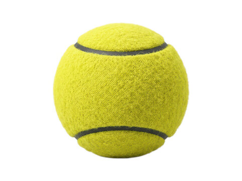 A single bright yellow fuzzy tennis ball for playing professional sport matches
