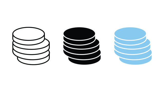 Three Colorful Stacked Coin Icons with Transparent Background Display