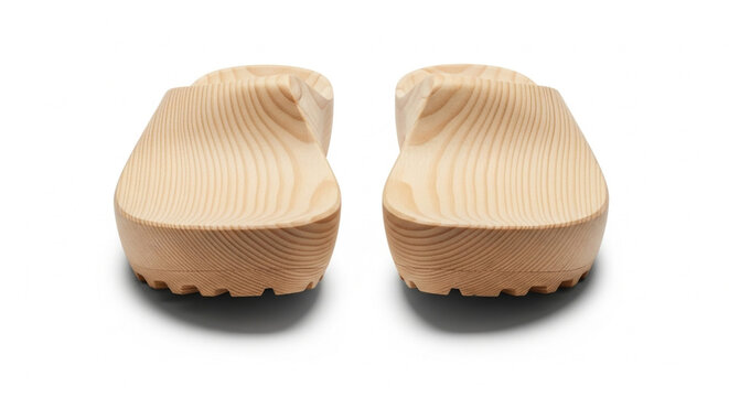 Wooden shoe insoles made of natural wood with a grain texture isolated on white background