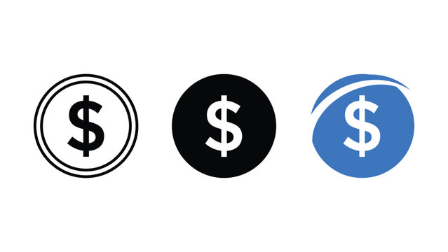 Three Different Dollar Sign Icons in Circle Design Styles