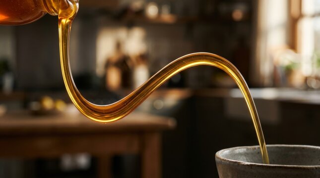 Golden honey arc suspended in warm light for food advertising AI generated