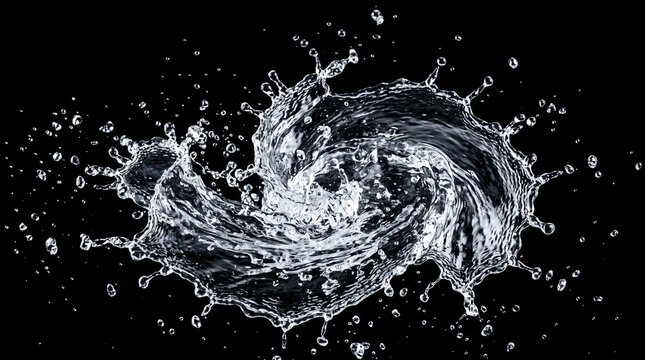 Dynamic water splash swirling in circular motion creating liquid vortex