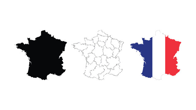 Three Different Map Styles Showing Outline Of France Geography