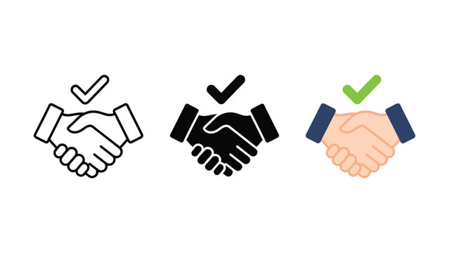 Three handshake icons with check marks in different styles