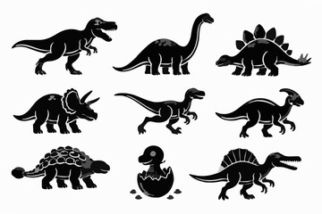 Obraz premium Original dinosaur flat vector collection with black silhouettes