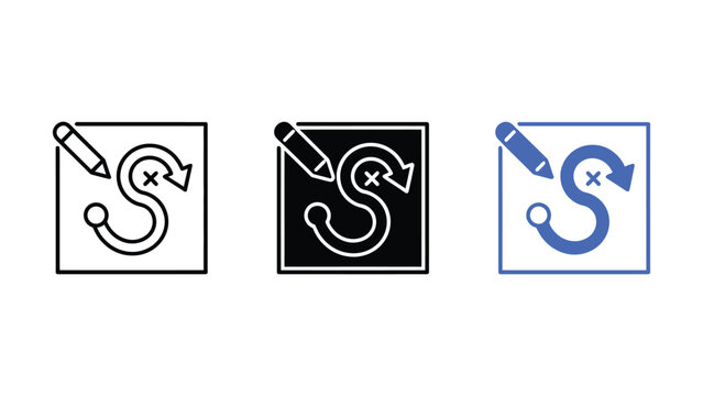Three undo edit icons with pencil and curved arrow designs