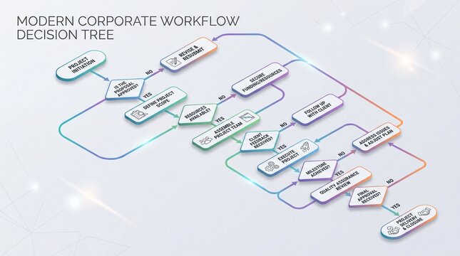 Modern corporate workflow decision tree diagram infographic template for business process