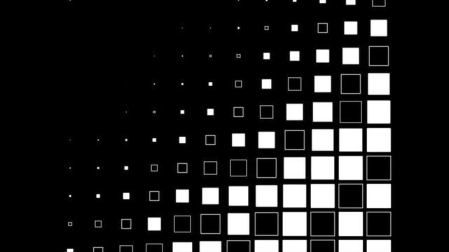 Geometric squares transition black and white background 4k footage, 2D Transition footage flows across the screen in a modular digital grid animation. 4k video