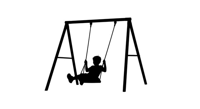 Child Swinging On A Playset Black Silhouette