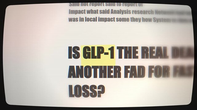 Retro CRT monitor screen displaying text on GLP-1 weight loss trend