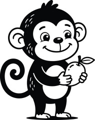 Obraz premium Charming monkey holding a fruit with a playful expression in a clean vector illustration style