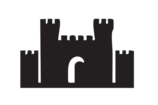 Black silhouette of a medieval castle fortress icon isolated on white background, Vector
