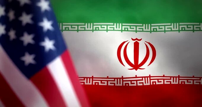 Symbolic representation of United States and Iran national flags overlapping in political tension concept.