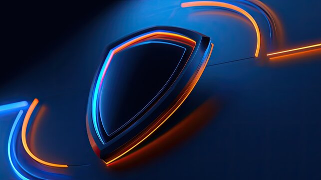 Sleek, futuristic shield with glowing neon blue and orange accents