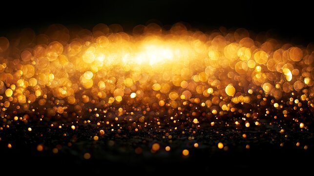 Golden, sparkling bokeh lights create a luminous, ethereal background