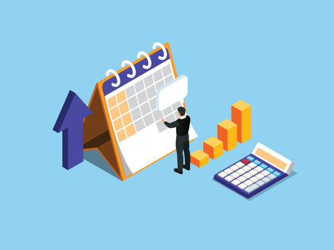 Business Schedule Planning, Financial Growth, and Deadline Management 3d isometric vector illustration