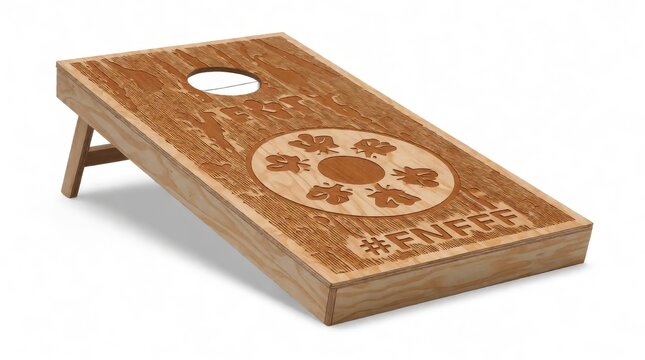 Handcrafted wooden cornhole board with engraved autumnal design