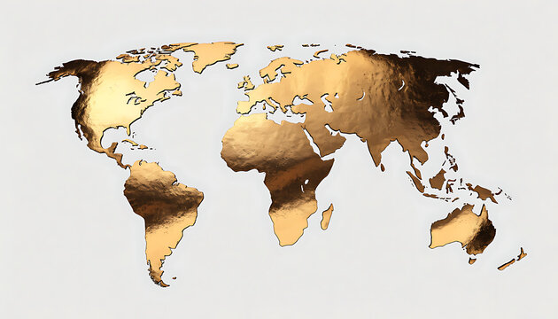 Golden world map vector illustration isolated on white background for global business design