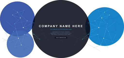 Futuristic tech network banner vector background with overlapping geometric circles and polygonal mesh structure © FigmaFolk