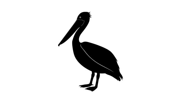 Bold black silhouette of a pelican. Minimalist bird icon isolated on white background.