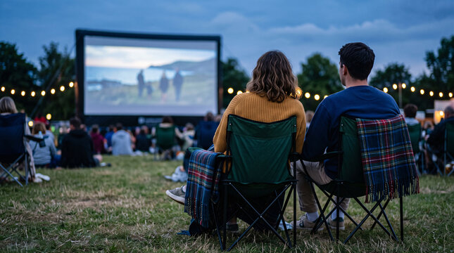 Couple regardant un film lors d&rsquo;un cin&eacute;ma en plein air