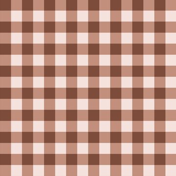 Warm brown seamless gingham check pattern with soft neutral tones, classic plaid background for fabric, wallpaper, wrapping paper.