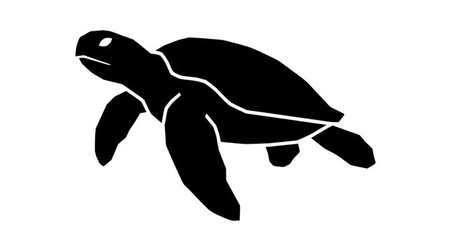 Black sea turtle silhouette isolated on white background.