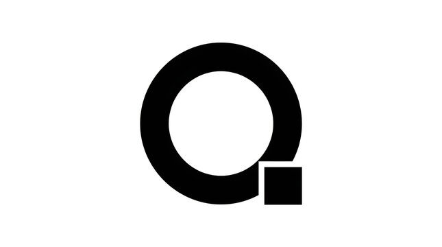 Black letter q icon with square tail on circle design