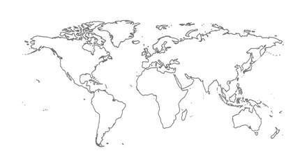 World Map Outline Illustration with Gray Borders © Mi