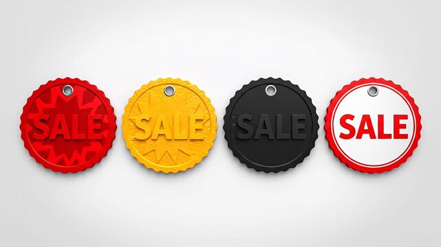 Four colorful round sale tags on white background