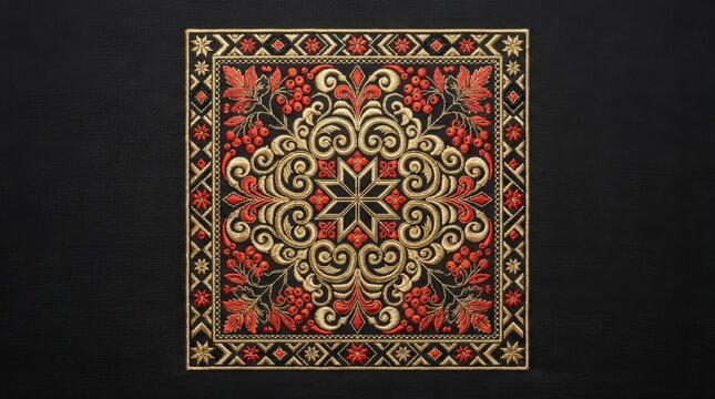 Folk Art Embroidery Patterns on Black Background