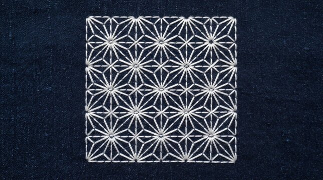 Sashiko Needlework Showcase in Minimalist Design on Textile Background