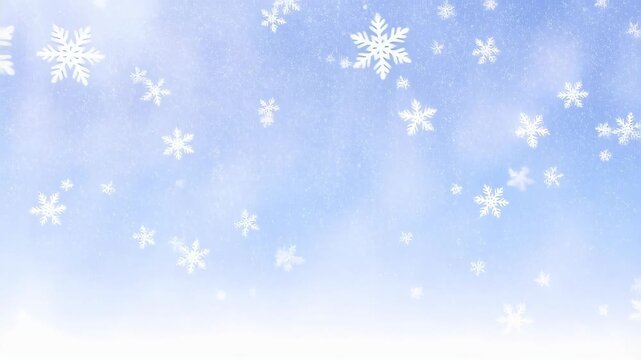 Winter background with falling snowflakes on a blue sky