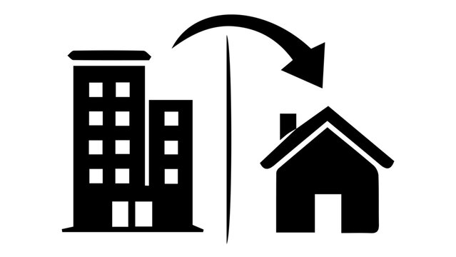 Real estate exchange and swapping icon set. Vector sign representing property swap, apartment trading, house exchange concept. Minimalist black and white realty business symbol for websites and