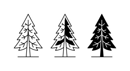 Obraz premium Conifer Tree Icons, Evergreen Forest Symbols, Pine Silhouette Set, Nature Graphics