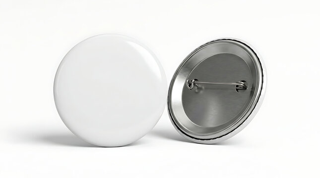 Two blank white pin buttons one front one back empty 1