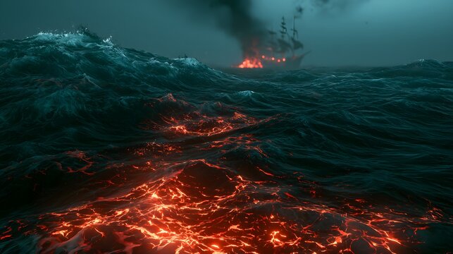 Dramatic glowing digital ocean with clear focus / 印象的な光るデジタルの海