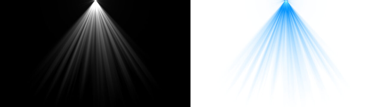 Blue and White Stage Spotlights and Light Rays Effect on Transparent Background