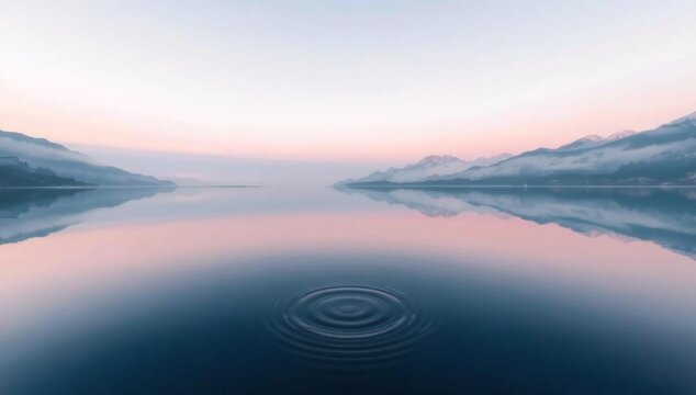 Calm sunrise over serene lake