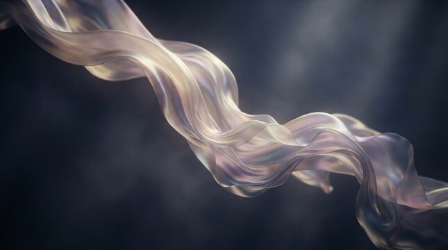 Abstract flowing iridescent fabric with light beams and soft focus