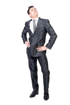 Arrogant man in formal suit, transparent background
