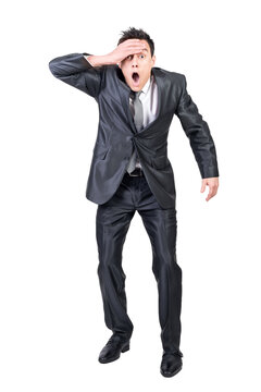Surprised man with opened mouth, transparent background