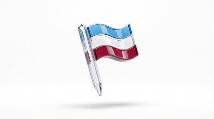 Obraz premium Glossy 3D flag pin, a patriotic symbol with red, white, and blue stripes. A shiny, reflective enamel badge, perfect for national identity and celebration visuals.