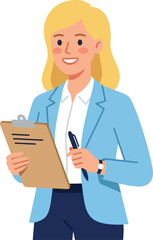 Fototapeta premium Professional businesswoman holding a clipboard and pen presented as a stylized graphic character silhouette