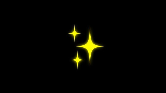 Glowing 4k Twinkling stars animation, colored cartoon, flat, doodles style stars blinking, Alpha Channel on Black screen background.