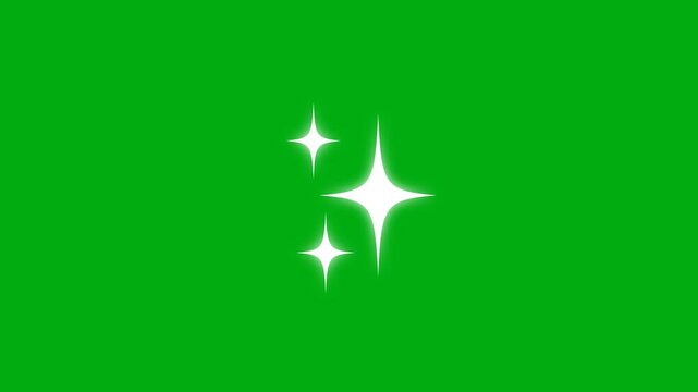 Glowing 4k Twinkling stars animation, colored cartoon, flat, doodles style stars blinking, Alpha Channel on Green screen background.