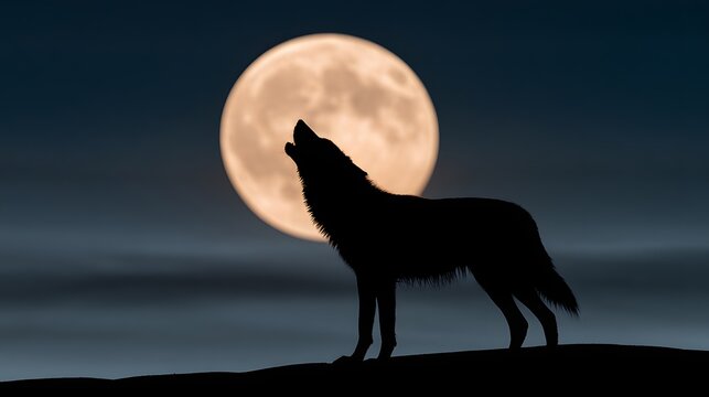 Modern wolf calling beneath the moon in soft light / 現代的な月に吠えるオオカミ