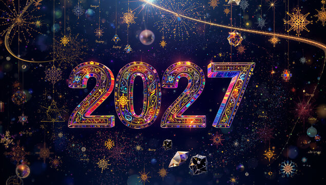2027 new year celebration background with colorful festive ornaments celebration ornaments background colorful christmas greeting decoration abstract seasonal calendar happiness sparkling