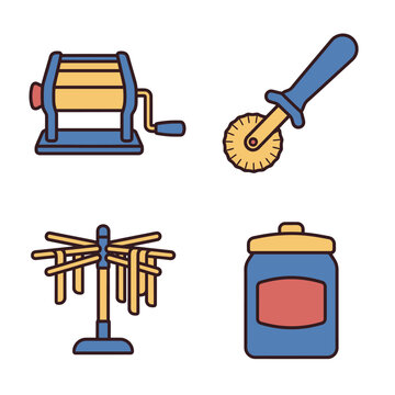Pasta making tools set with machine and ingredients